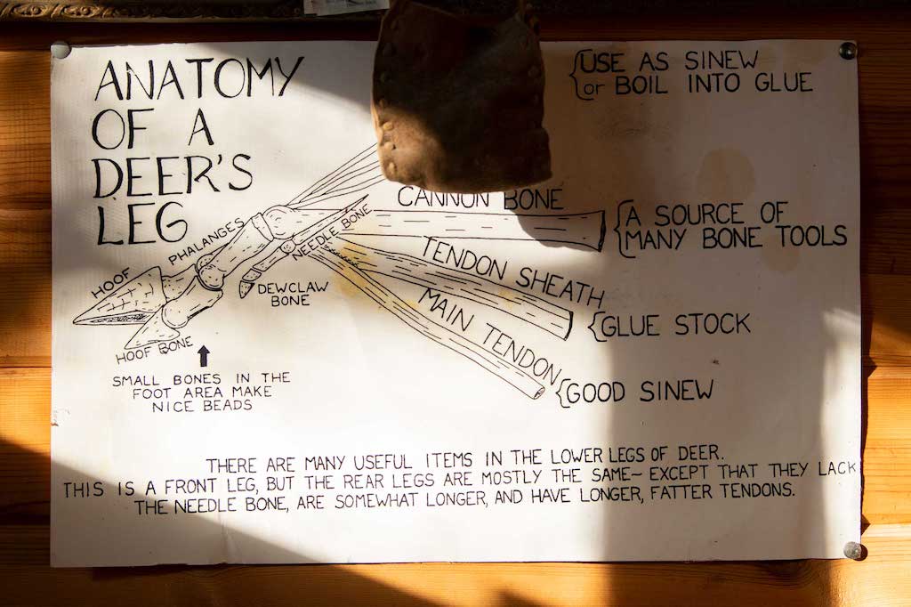 A poster from Quinn’s former mentor hangs in her workshop in The Plains, Ohio, on Feb. 8, 2022. Quinn utilizes a wide variety of animal parts in her craft. 
