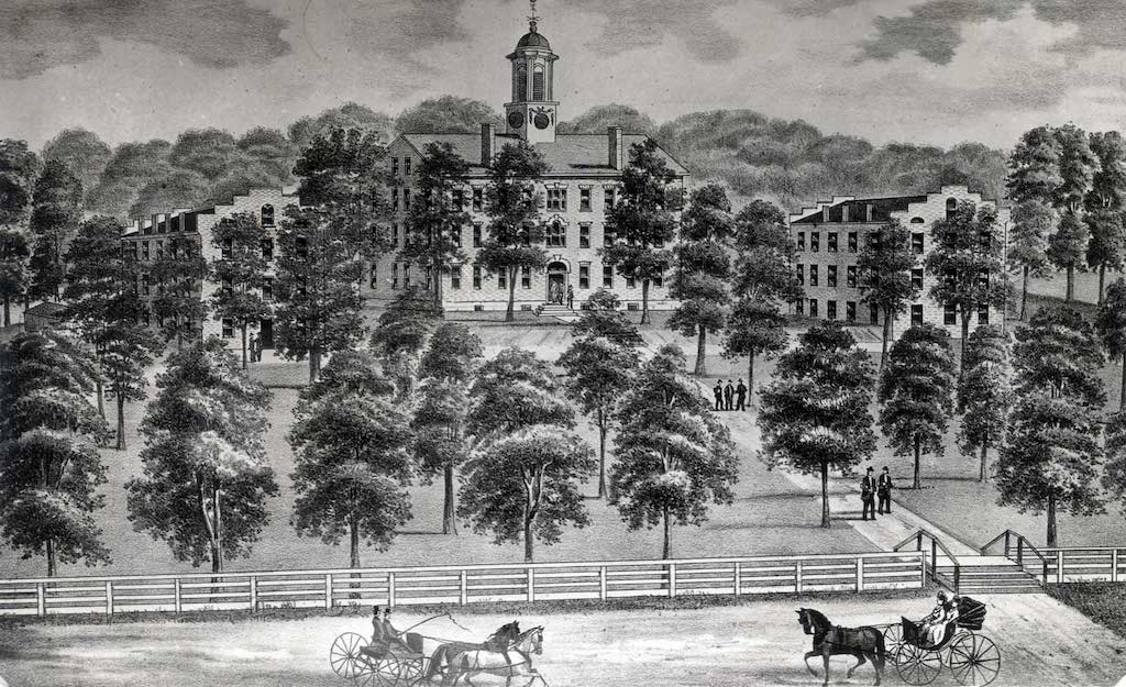 Hand-drawn photo of Ohio University from the 1800s